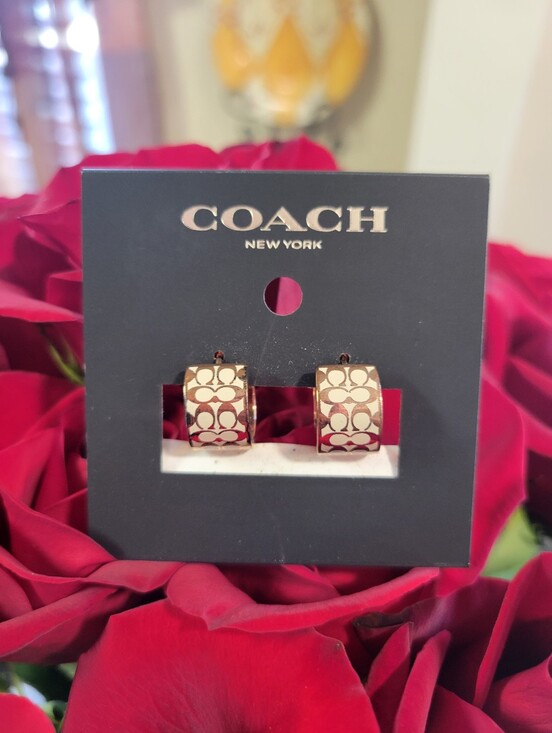 Coach Jewelry - Coach Signature "C" Cream & Rose Gold  Hoop Earrings